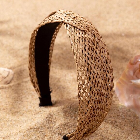 Woven Twist Headbands 2 Pack Boho Hairbands Non Slip Wide Rattan Accessories - Picture 4 of 7